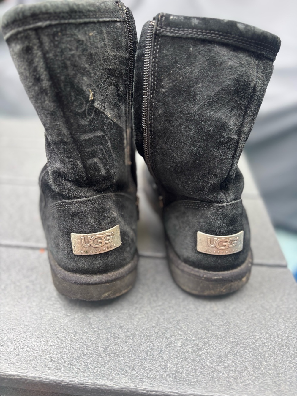 UGG Black Suede Short Zip-Back Boots